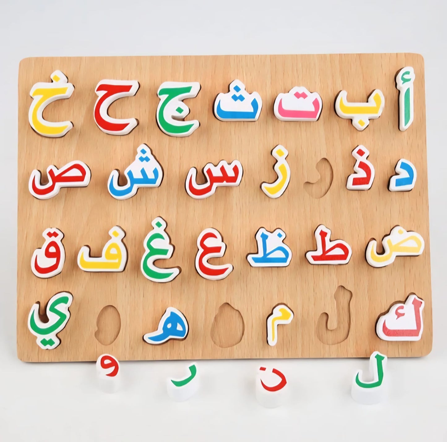 Wooden Arabic Alphabet Matching Board – Montessori Letter Learning Toy